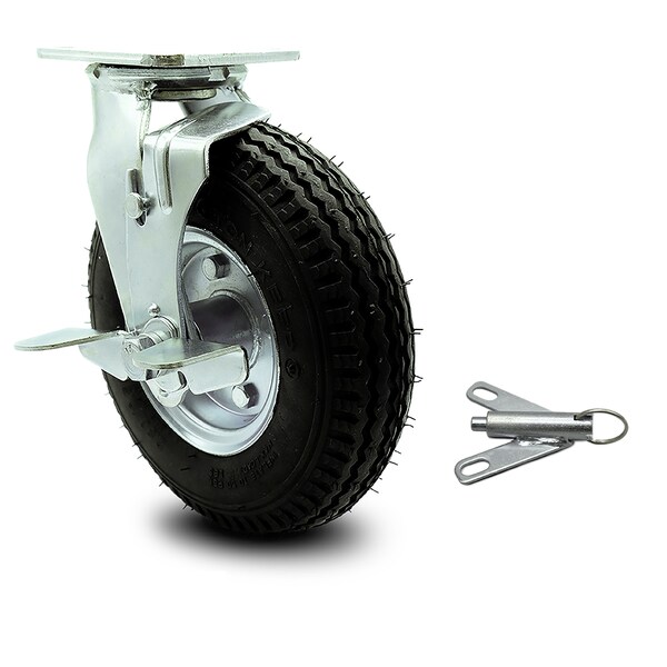 8 Inch Black Pneumatic Wheel Swivel Caster with Brake and Bolt Swivel Lock SCC
